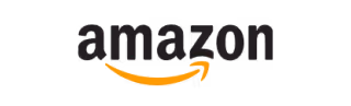 Amazon logo with black text and an orange arrow shaped like a smile underneath.