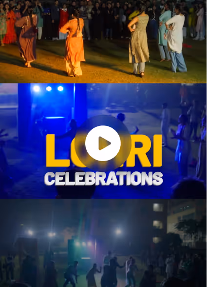 Lohri, ADY Patil University — Collage of people dancing outdoors at night during Lohri celebrations with text 'Lohri Celebrations'.