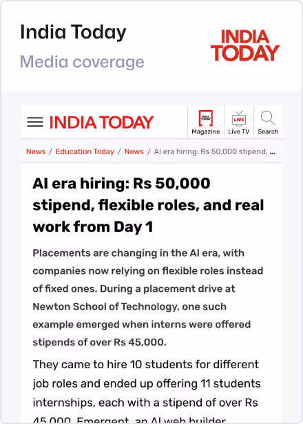 India Today article: AI-era hiring — Rs 50,000 stipend, flexible roles from Day 1
