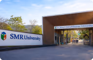 Entrance of SMR University with a sign and a modern archway.