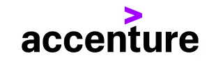 Purple greater-than symbol angled to the right on a black background (accenture).