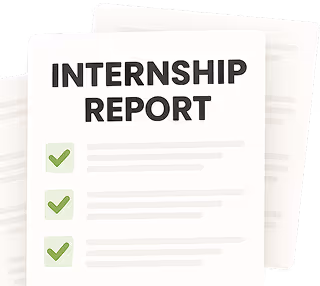 Internship Report document with three green check marks.