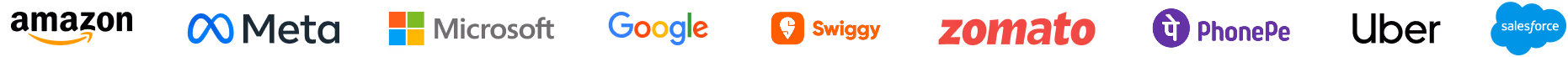 Logos of Amazon, Meta, Microsoft, Google, Swiggy, Zomato, PhonePe and more