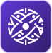 White stylized compass rose icon on a purple rounded square background.