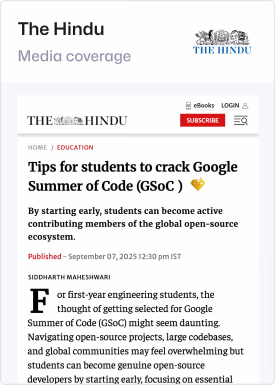 The Hindu: Tips for students to crack Google Summer of Code (GSoC)