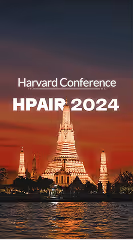 Sunset view of Wat Arun temple in Bangkok with HPAIR 2024 text