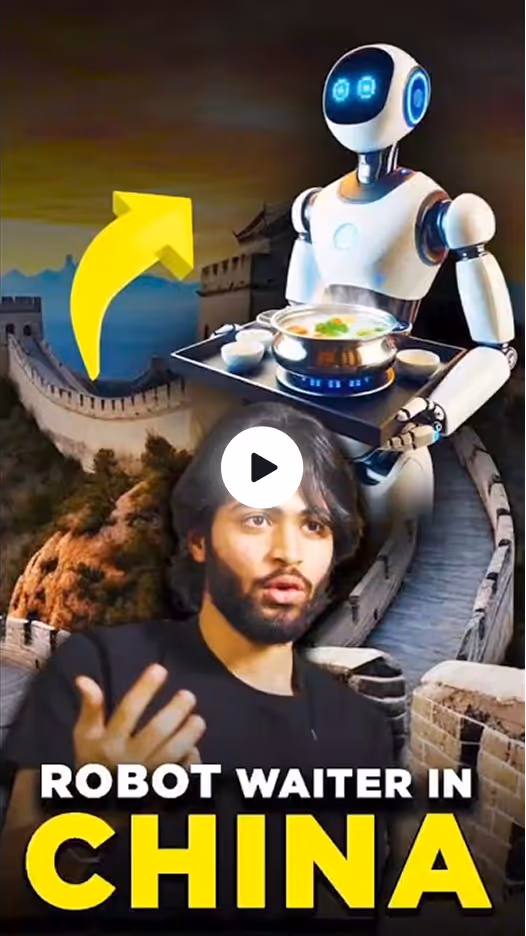 Video thumbnail: a robot waiter serving food against the Great Wall of China