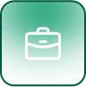 White briefcase icon on a green square background with rounded corners.