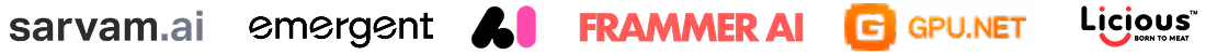 Internship partners including Sarvam.ai, Emergent, Frammer AI, GPU.NET and Licious