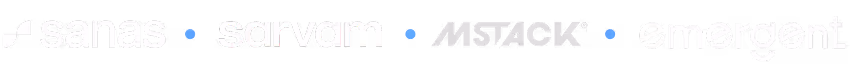 Logos of AI companies Sanas, Sarvam, Mistick and emergent